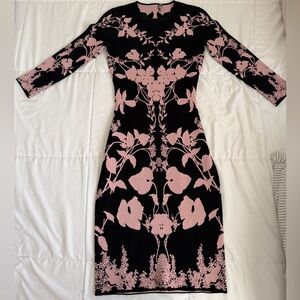 Alexander McQueen Pink & Black Floral Bodycon Dress Open Back Cutout Designer